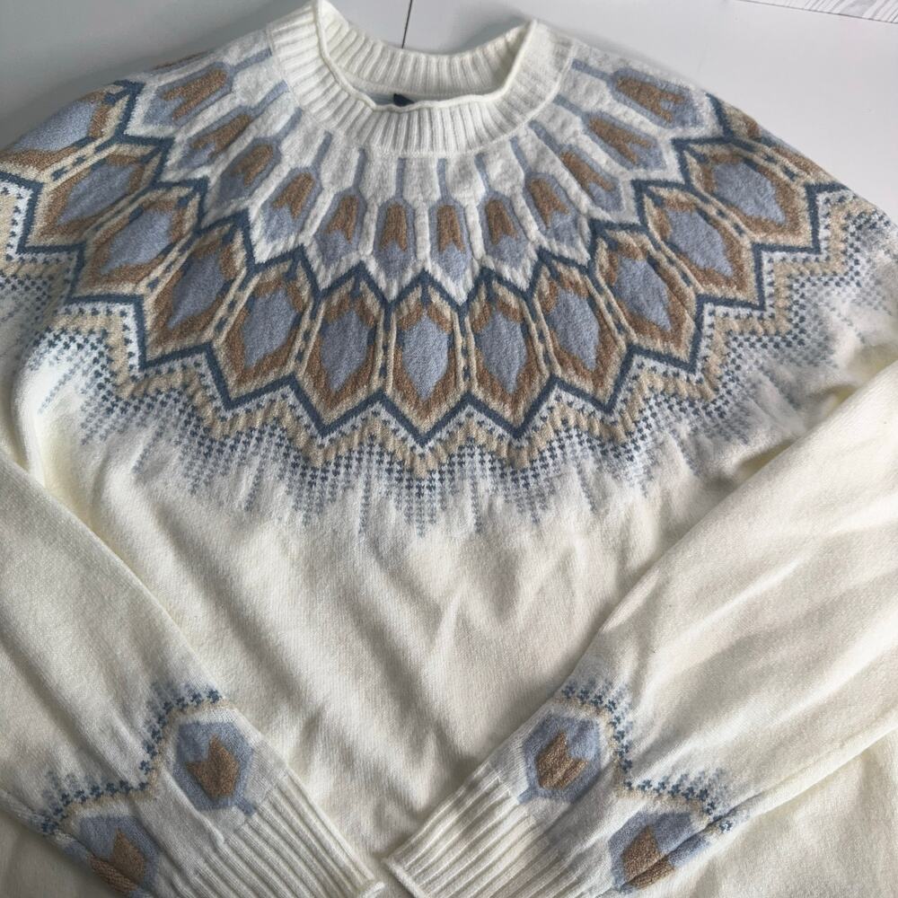 Charlie B Boutique Tan Blue FairIsle  Sweater Size Small NEW